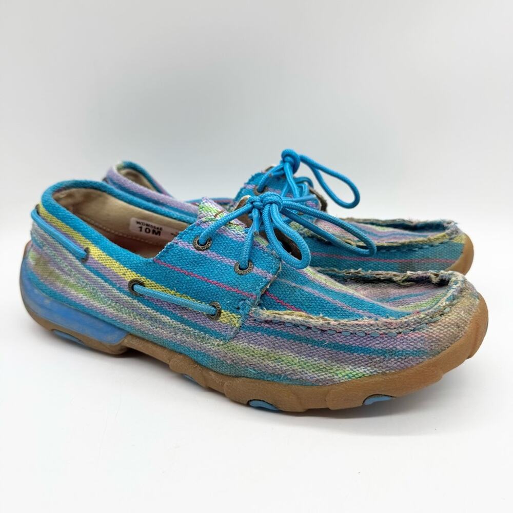 Twisted X‎ Wild Blue Yonder Canvas Driving Moc Lace Up Boat Shoe Womens Size 10 - Picture 2 of 12